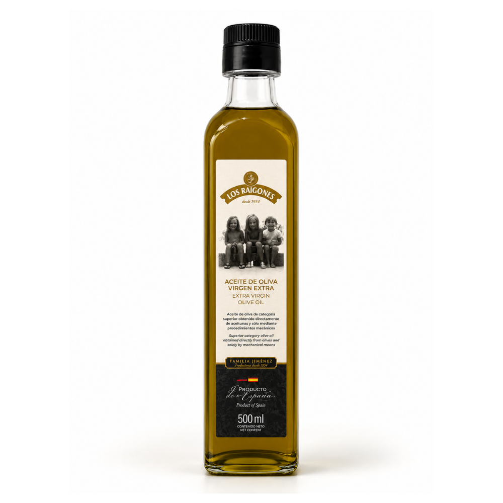 Botella de 500 ml de aceite de oliva virgen extra Los Raigones