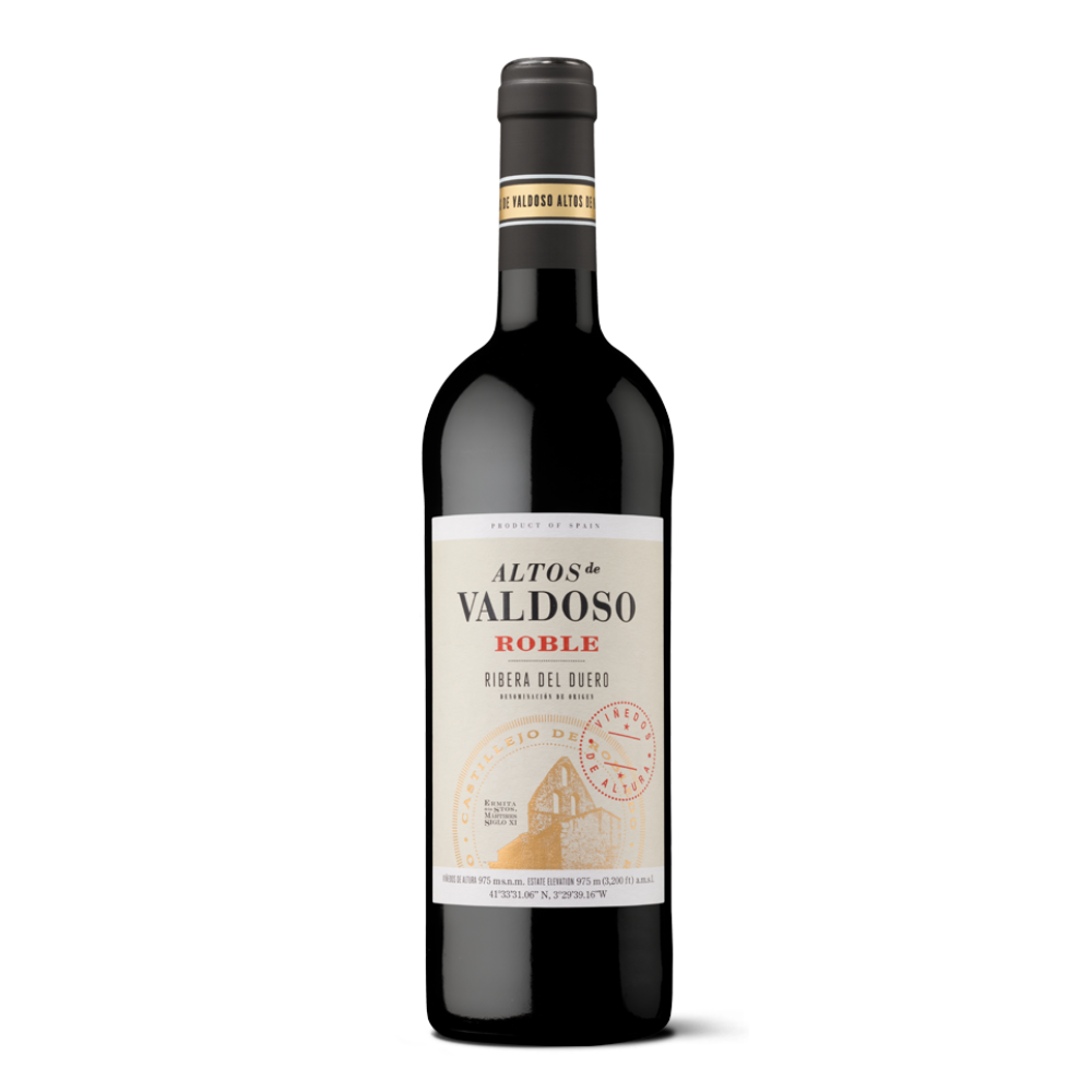 Botella de Altos de Valdoso Roble, vino tinto D.O. Ribera del Duero