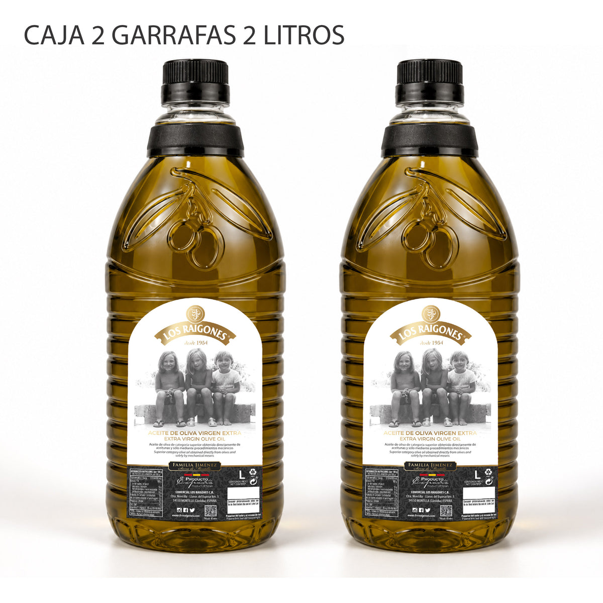 Caja de 2 garrafas de 2 litros de aceite de oliva virgen extra Los Raigones