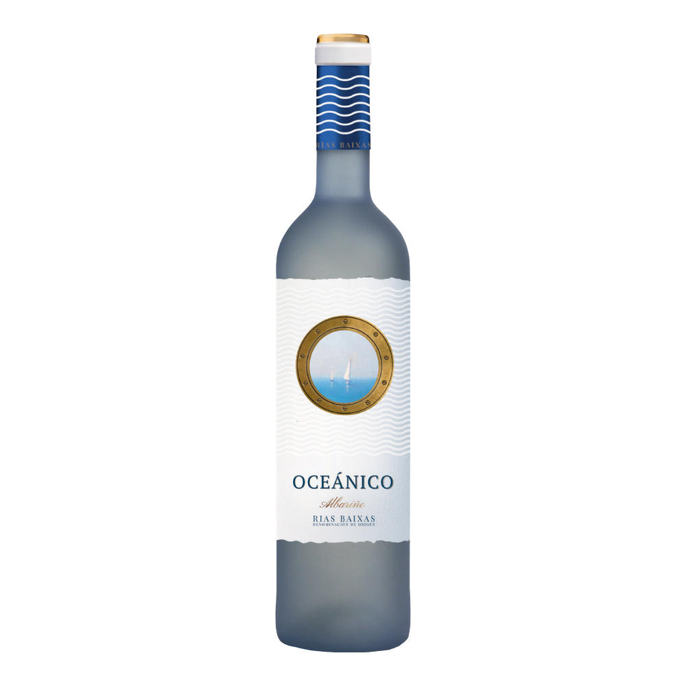Botella de Oceánico Albariño, vino blanco gallego