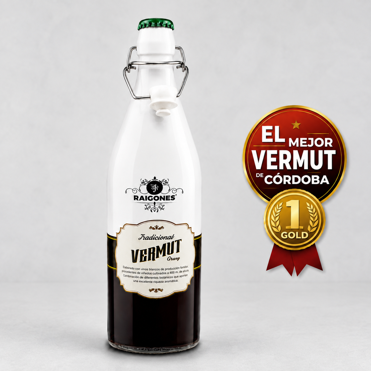 Botella de 1 litro de Vermut Grana Raigones, vermut de Montilla