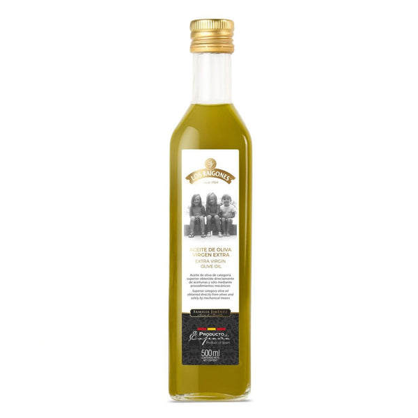 Botella de vidrio de 500 ml de aceite de oliva virgen extra Los Raigones